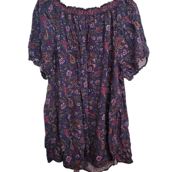 Faded Glory Blue Floral Paisley Peasant Blouse - Picture 3 of 8